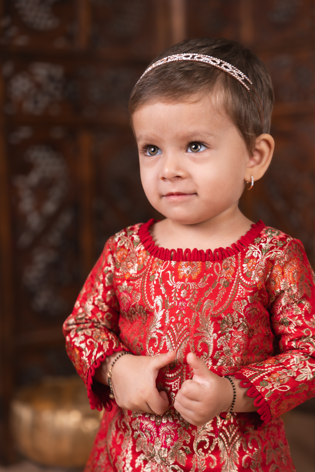Red and Gold Brocade Kurti with Matching Tiered Sharara Pants