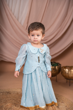 Powder Blue Peplum Top and Skirt Set with Gold Sequin Work