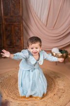 Powder Blue Peplum Top and Skirt Set with Gold Sequin Work