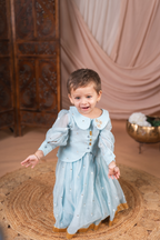 Powder Blue Peplum Top and Skirt Set with Gold Sequin Work