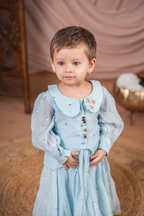 Powder Blue Peplum Top and Skirt Set with Gold Sequin Work