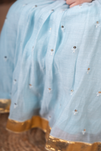 Powder Blue Peplum Top and Skirt Set with Gold Sequin Work