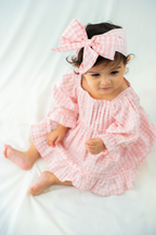 Pink Gingham Checked Dress and Diaper Cover Set with Matching Headband