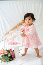 Pink Gingham Checked Dress and Diaper Cover Set with Matching Headband
