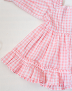 Pink Gingham Checked Dress and Diaper Cover Set with Matching Headband