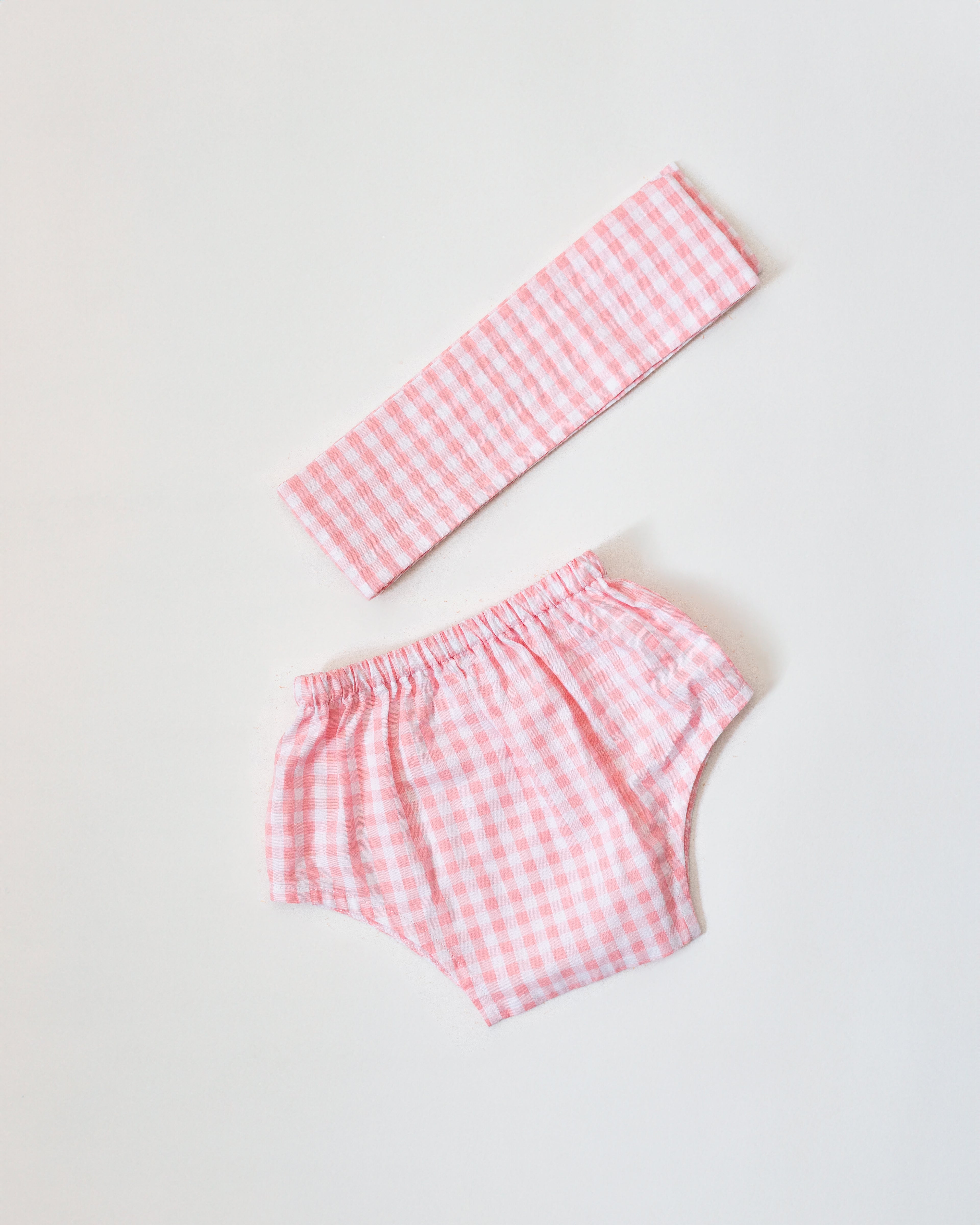 Pink Gingham Checked Dress and Diaper Cover Set with Matching Headband