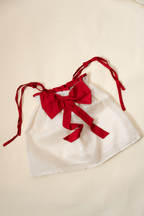Off-White Top with Red Bow and Tie-up Straps Paired with Red Bloomers Set