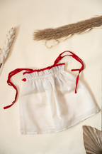 Off-White Top with Red Bow and Tie-up Straps Paired with Red Bloomers Set