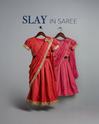Hot Pink and Gold Leheriya Print Pre-Draped Saree Style Lehenga with Sequins
