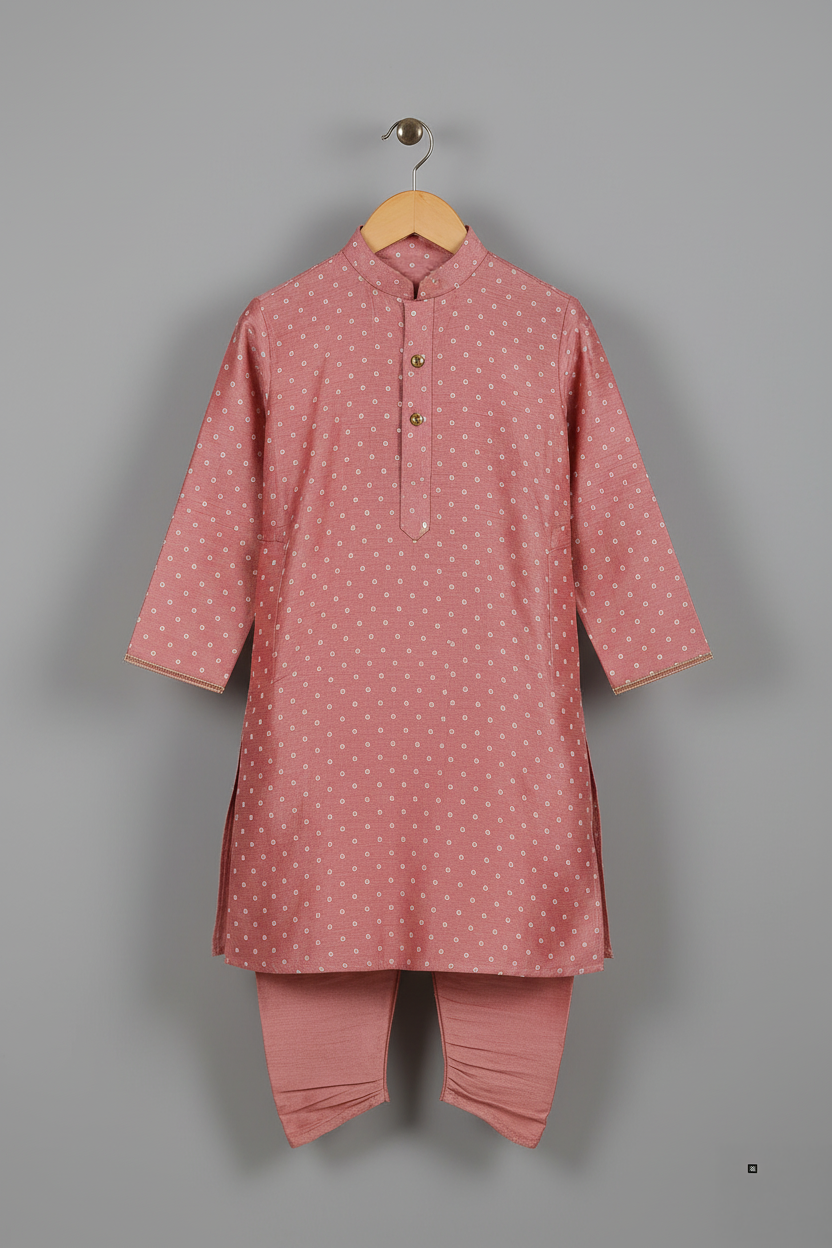 Rose Pink Bandhani Print Kurta with Matching Pajama