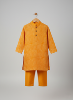 Mustard Yellow Bandhani Geometric Print Kurta with Solid Matching Pajama